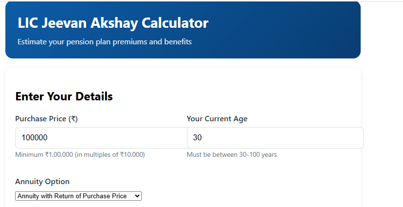 lic jeevan akshay policy calculator