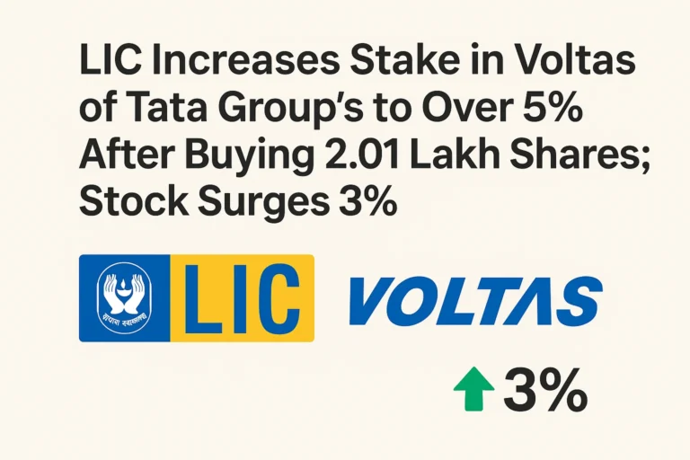 LIC Increases Stake in Voltas of Tata Group’s to Over 5% After Buying 2.01 Lakh Shares; Stock Surges 3%