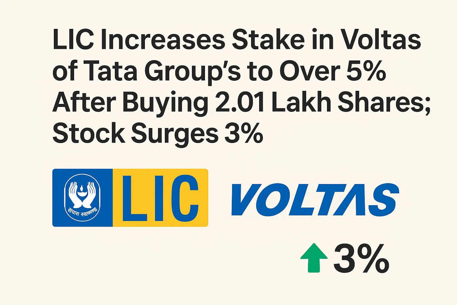 LIC Increases Stake in Voltas of Tata Group’s to Over 5% After Buying 2.01 Lakh Shares; Stock Surges 3%
