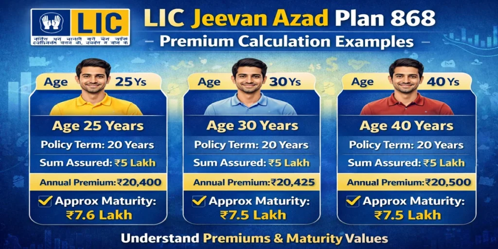 LIC Jeevan Azad Plan 868 Premium Calculation Examples